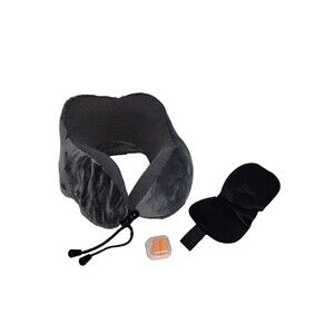 Travel Neck Pillow Memory Foam W/ Eye Mask & Ear Plugs Gray